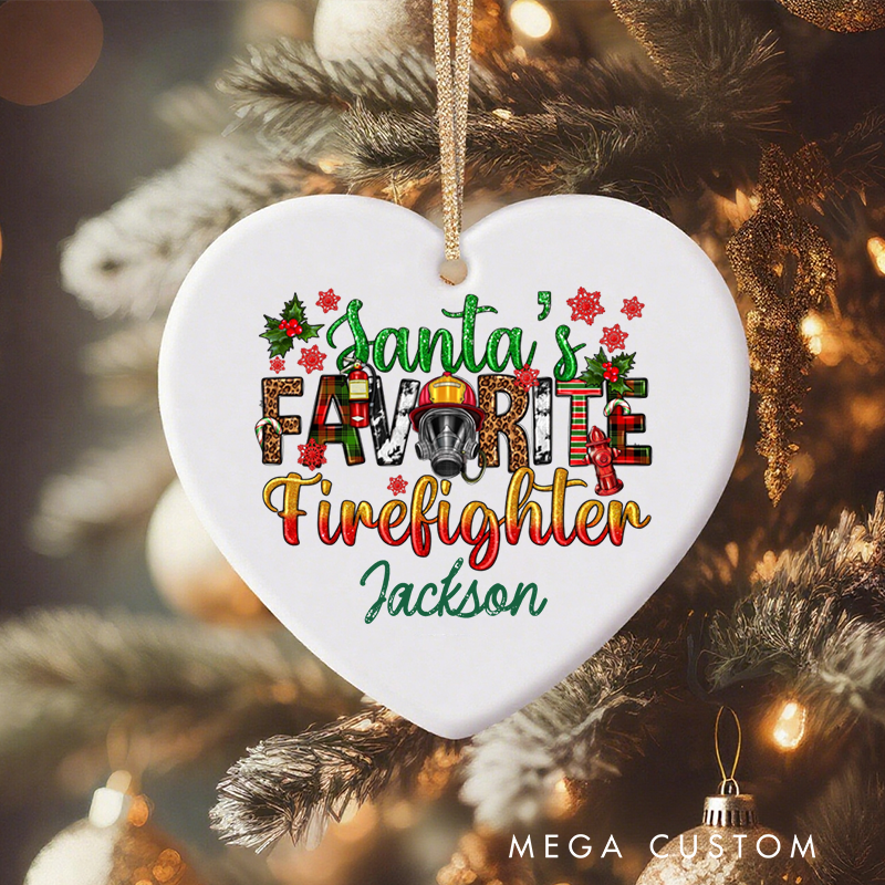 Personalized Firefighter Christmas Ornament Santa's Favorite Holiday Decoration Gift for Firefighter