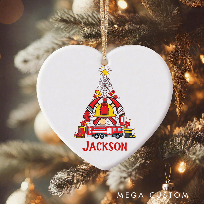 Personalized Firefighter Christmas Ornament Firefighter Tree Design Gift for Firefighter