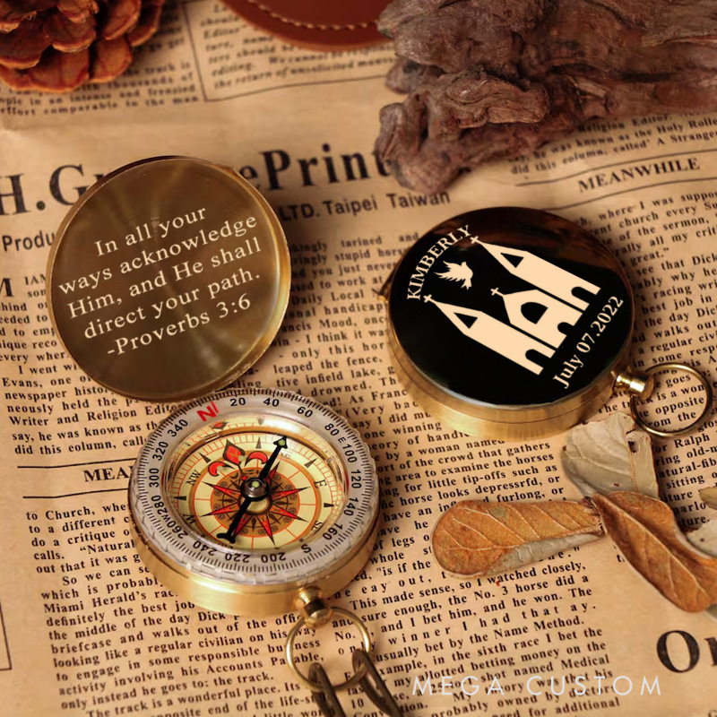 Personalized Church with Dove Luminous Compass with Name and Scripture Religious Gift Christian Gift Faith Gift