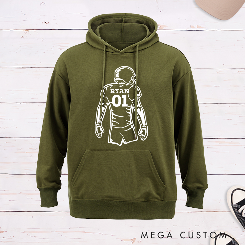 Personalized American Football Player Silhouette Design Hoodie with Custom Name and Number