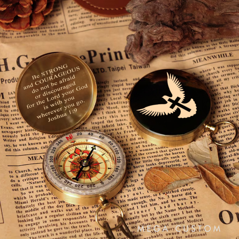Personalized Dove Cross Luminous Compass with Scripture Religious Gift Christian Gift Faith Gift for Men