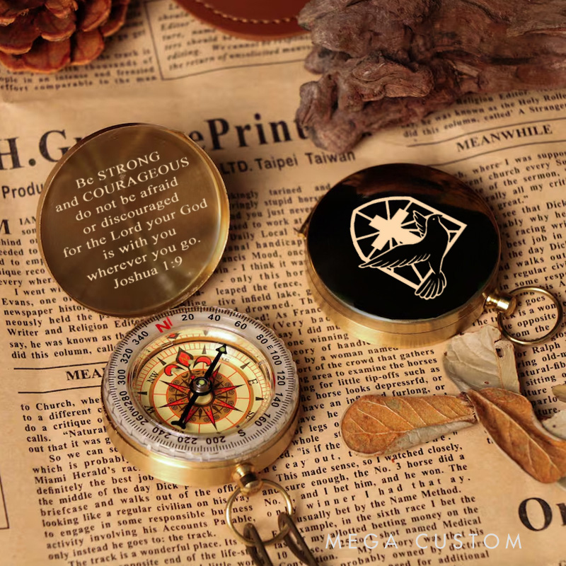 Personalized Dove in Flight and Cross Luminous Compass with Scripture Religious Gift Christian Gift Faith Gift
