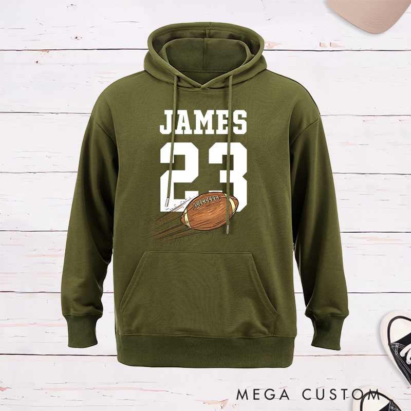 Personalized American Football and Rugby 3D Design Hoodie with Custom Multicolor Name and Number