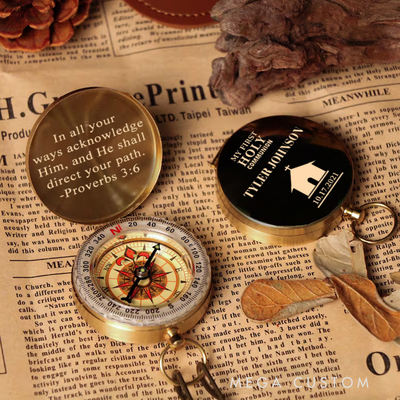 Personalized Church Cross Luminous Compass with Name and Scripture Religious Gift First Holy Communion for Boy and Girls