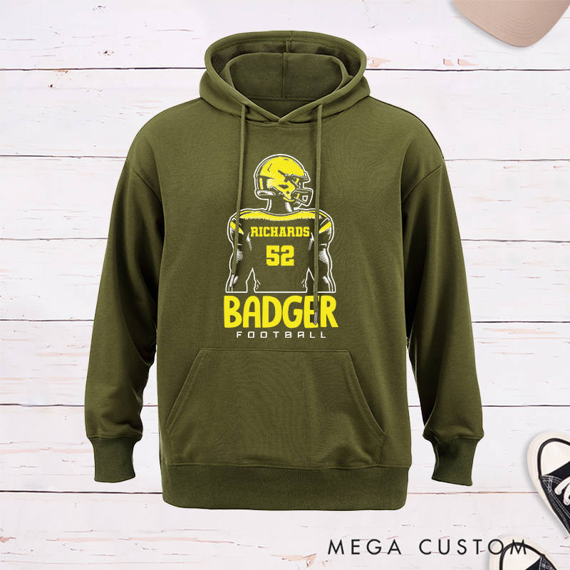 Personalized American Football Hoodie with Custom Team Name and Number on the Player Back