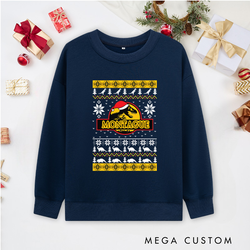 Personalized Merry Christmas Sweatshirts Dinosaur Elements Sweatshirts Christmas Gift for Geek Nerd Lovers