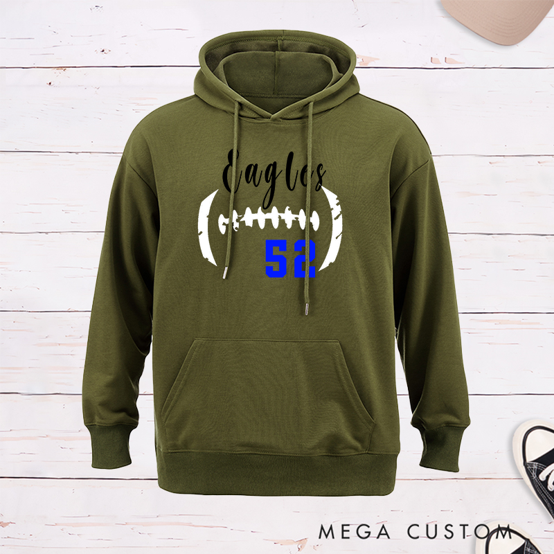 Personalized American Football Hoodie Customized with Your Team Name and Number, Game Day Shirt