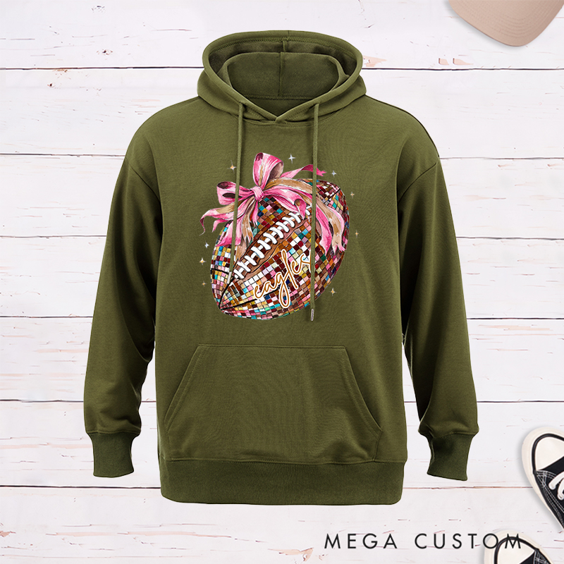 Personalized American Football Pink Disco Hoodies with Custom Name,Cute Girly Football Gift for Women