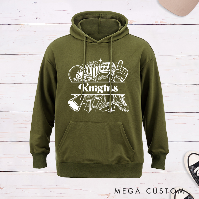 Personalized American Football Fun Iconic Design Hoddies with Custom Text and Number