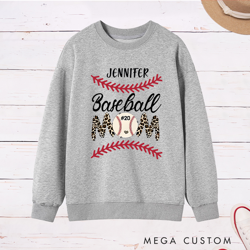 Personalized Baseball Mom Sweatshirt with Stylish Leopard Print and Number