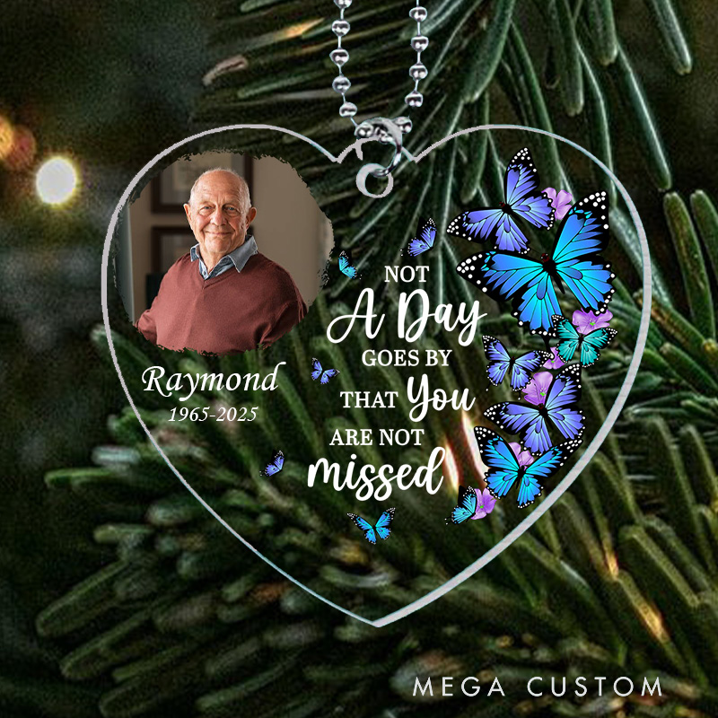 Personalized Memorial Heart Ornament Custom Photo Name Year Quote Butterflies Keepsake