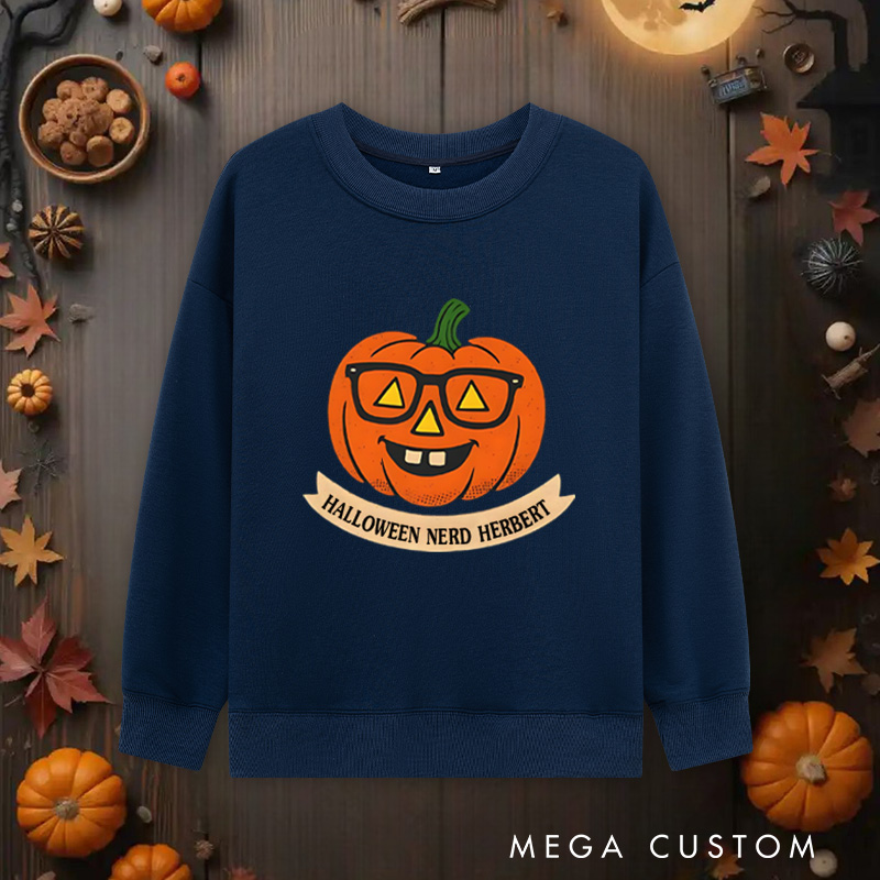 Personalized Halloween Nerd Classic Sweatshirts a Geeky Twist on the Classic Pumpkin Sweatshirts Halloween Gift for Geek