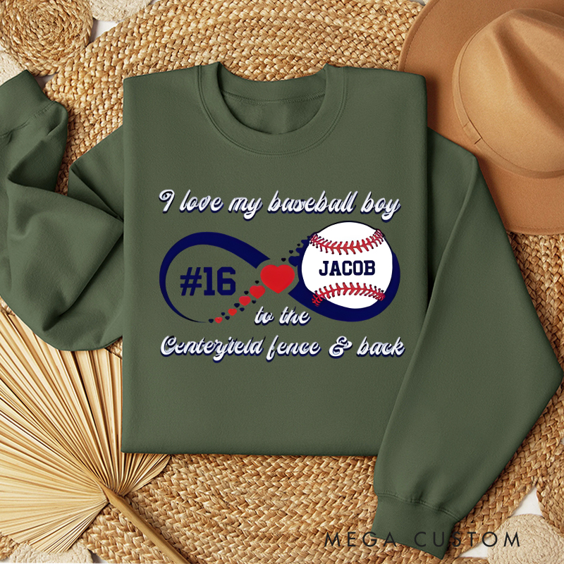 Personalized “I Love My Baseball Boy” Sweatshirt with Custom Name and Number  