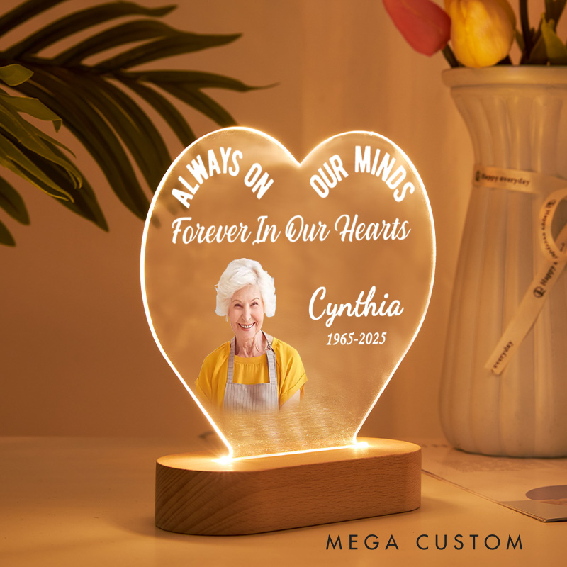 Personalized Heart Shaped LED Memorial Light Custom Photo Name Year Sympathy Gift With Quote