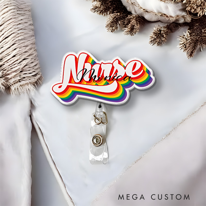 Personalized Nurse Badge Reel Customized Rainbow Nurse Design Badge Holder Nurse Badge Staff Reel Gift 