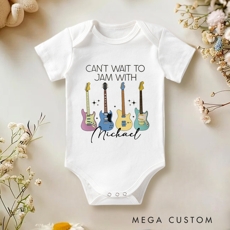Personalized Can't Wait To Jam With Daddy Baby Onesie Rock Music Lover Gift