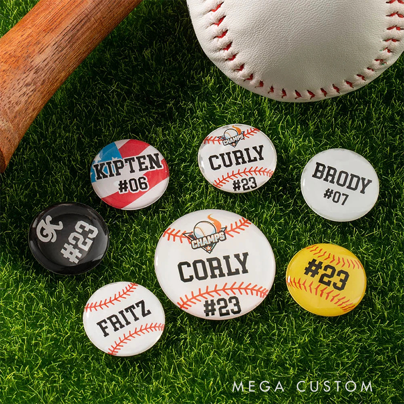 Personalized Baseball Team Pin Badge with Custom Name and Number  