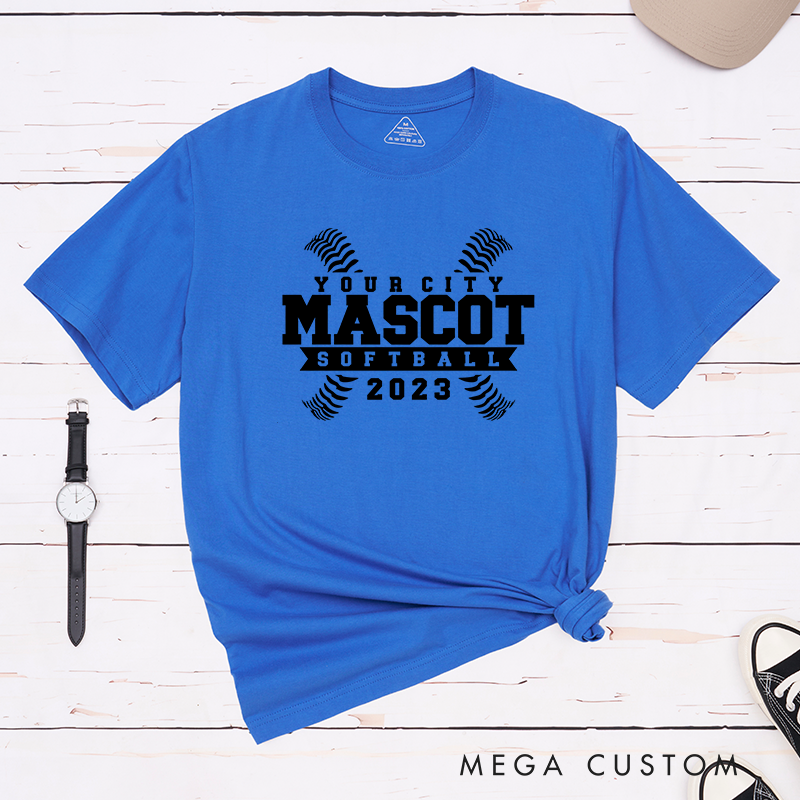 Personalized Softball Team T-Shirt Design Featuring Custom City Name Team Name Crossed Stitch Graphics and Bold Custom Year Highlight