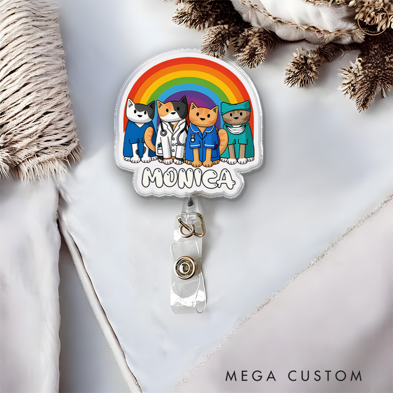 Personalized Nurse Badge Reel Customized Rainbow Animal Nurse Design Badge Holder Nurse Badge Staff Reel Gift 