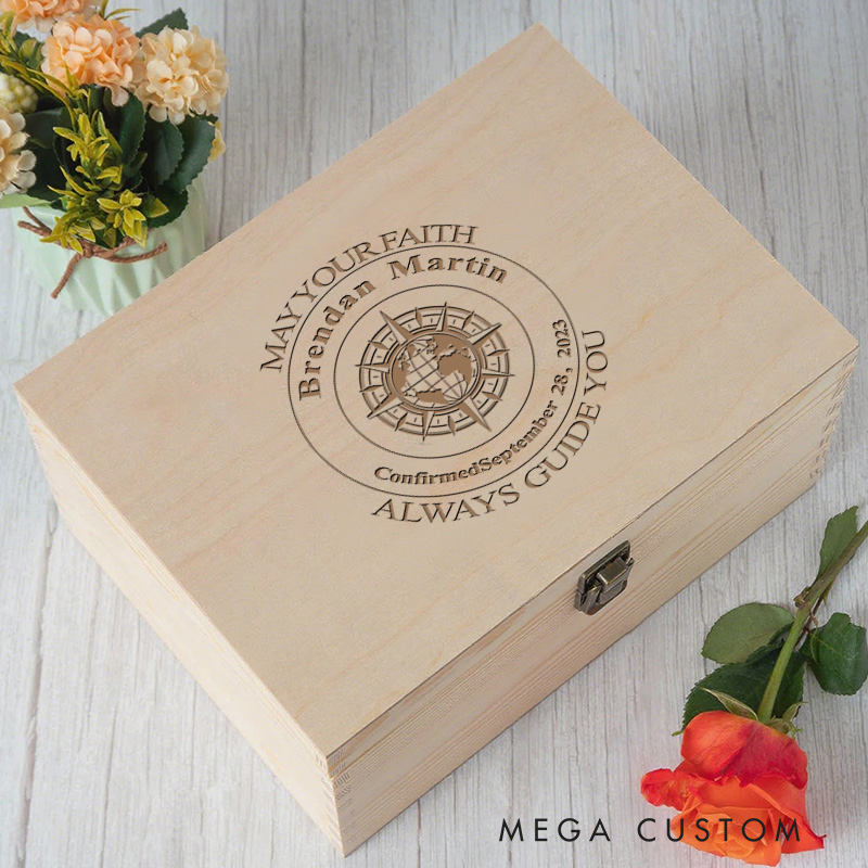 Personalized May Your Faith Always Guide You Wooden Keepsake Box with Name and Date Religious Gift Confirmation Gift for Christians