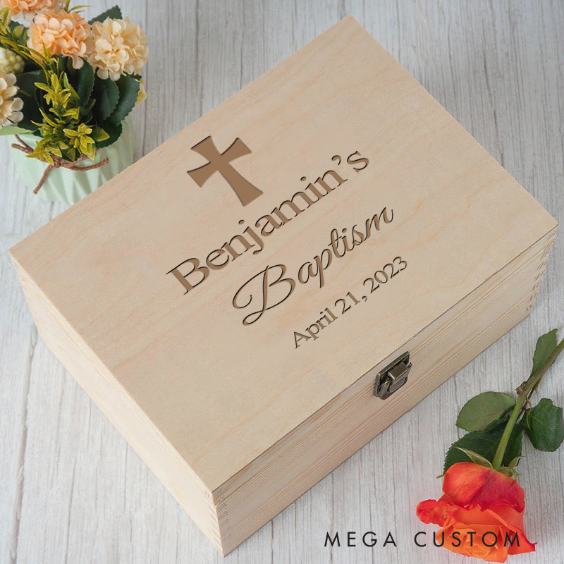Personalized Cross Wooden Keepsake Box with Name and Date Religious Gift Best Gift for Christians