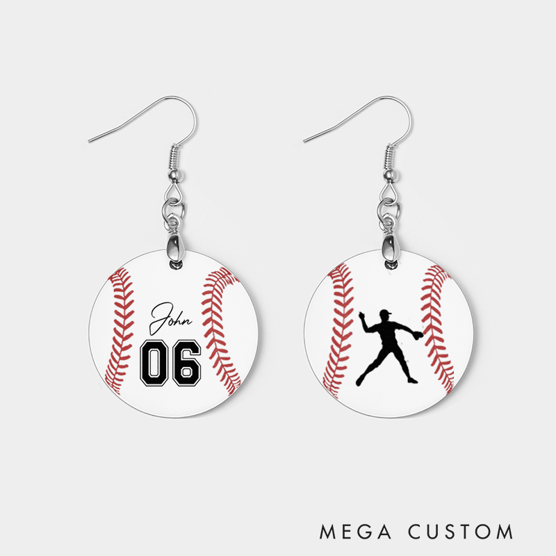Personalized Baseball Wooden Earrings Custom Name and Number for Sports Lovers