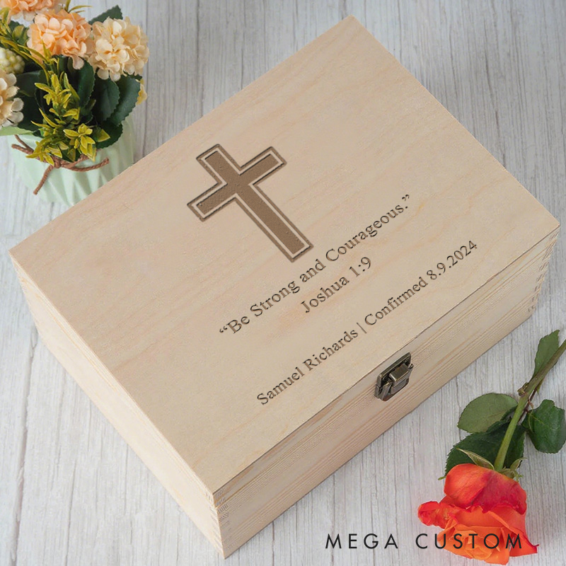 Personalized Joshua 1:9 Wooden Keepsake Box with Name and Date Religious Gift Confirmation Gift for Christians