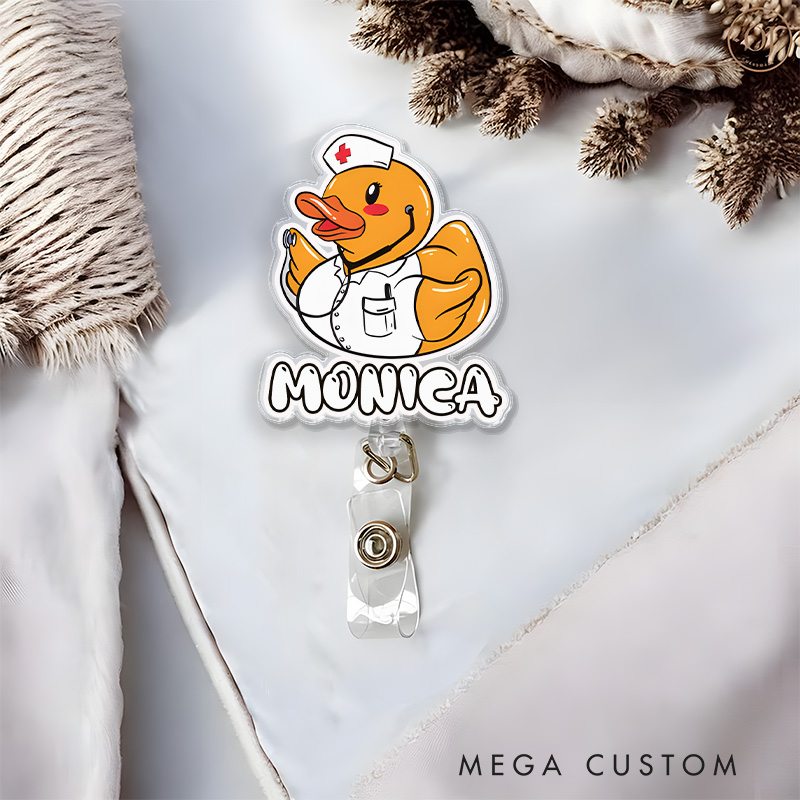 Personalized Nurse Badge Reel Customized Rainbow Duck Nurse Design Badge Holder Nurse Badge Staff Reel Gift 