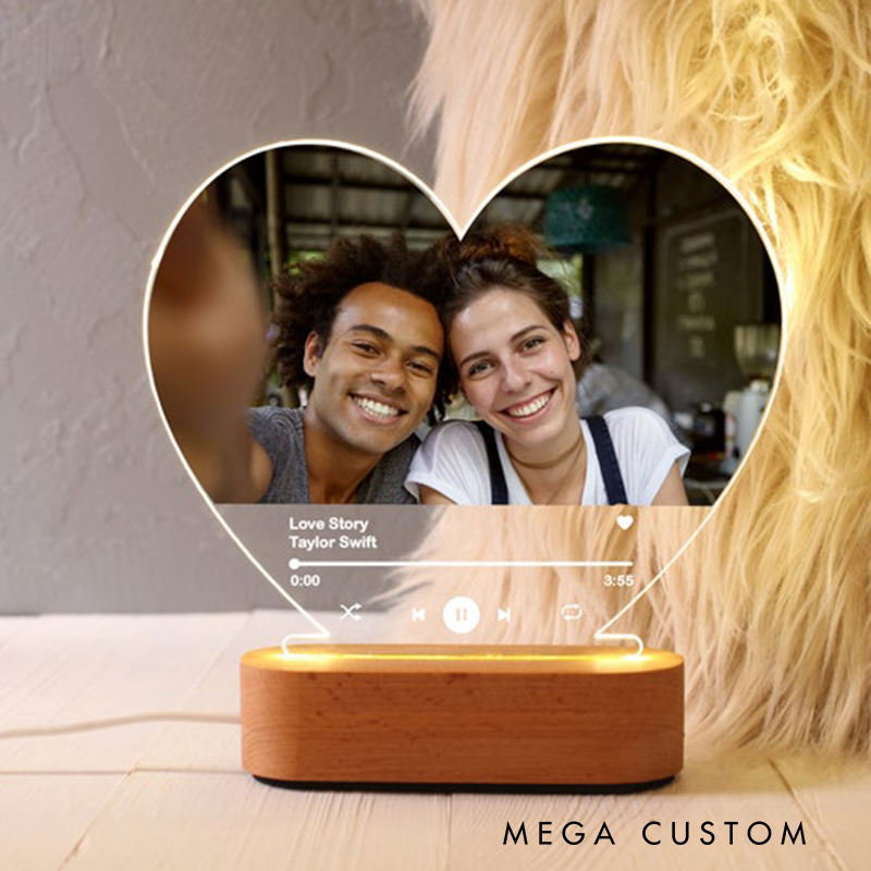 Personalized Music Photo Light Illuminated Heart Music Plaque Custom Night Light with Song
