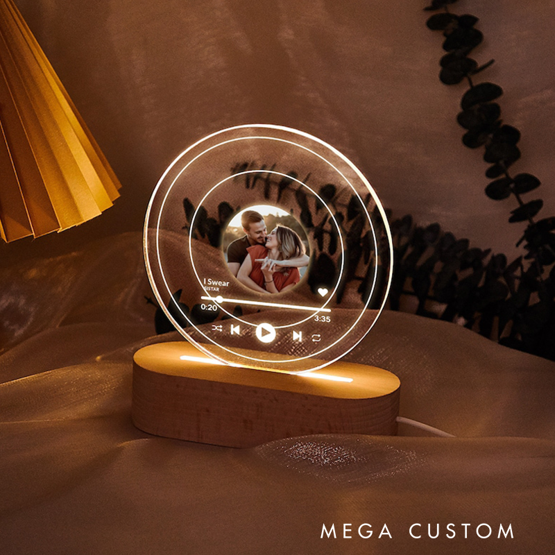 Personalized Music Record LED Night Light Custom Photo Own Music Art Song Light Music Photo Plaque Home Decor