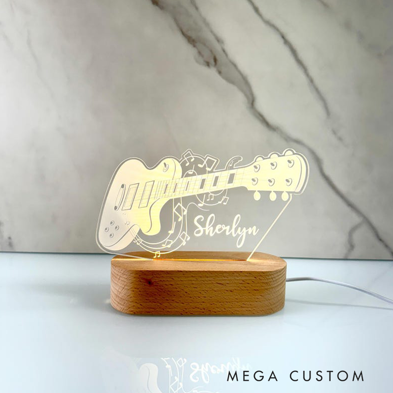 Personalized Guitar Night Light Custom LED Lamp for Music Lovers Perfect Gift for Guitarists Unique Room Decor Nightlight for Musicians