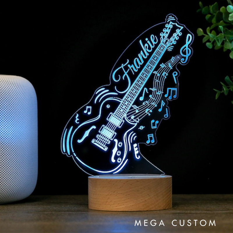 Personalized Guitar LED Night Light Music Decor Lamp Gift Musicians Name Sign