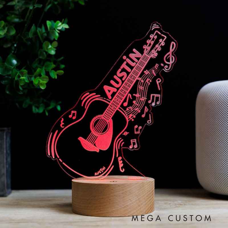 Personalized Acoustic Guitar LED Decor Light Custom Instrument Lamp