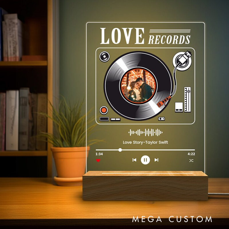 Personalized Photo Music Night Light Custom Vinyl Record Plaque Album Cover Song Plaque Bedroom Decor Night Lamp