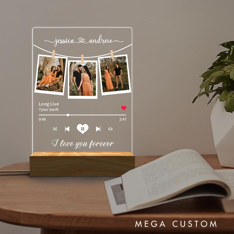 Personalized Music Photo Name Night Light Custom Photo Night Light Music Plaque Personalized Song Acrylic Plaque Bedroom Decor