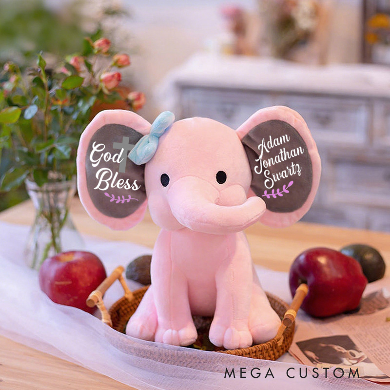 Personalized God Bless Stuffed Elephant Plush Toys with Name Religious Gift Birthday Gift Faith Gift