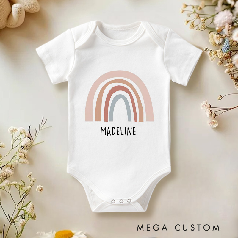 Personalized Earth Colored Rainbow Baby Onesie with Your Name Baby Shower Gift