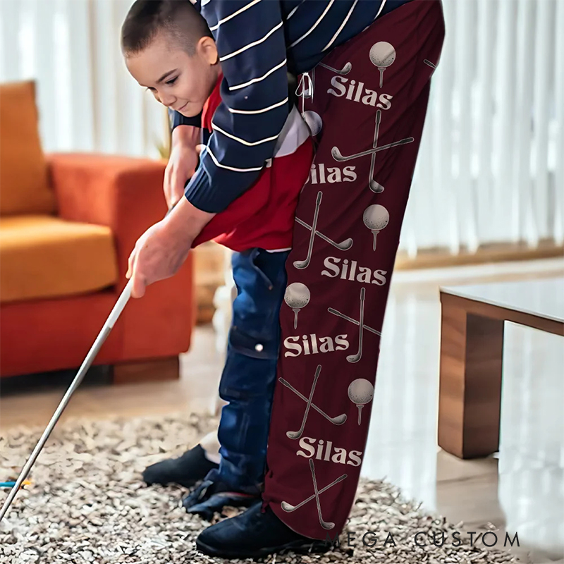 Personalized Golf Themed Pajama Pants with Custom Name Design  