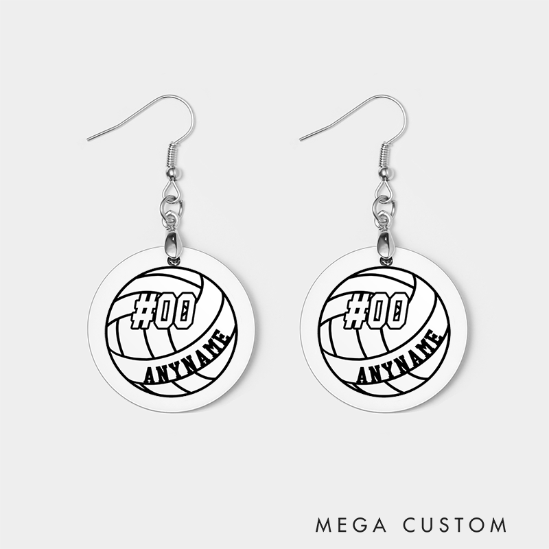 Personalized Volleyball Wooden Earrings Custom Name and Number for Sports Lovers