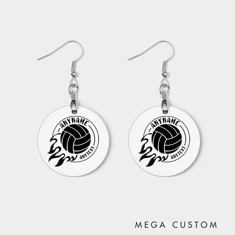 Personalized Volleyball Wooden Earrings with Name and Text with Dynamic Ball Design