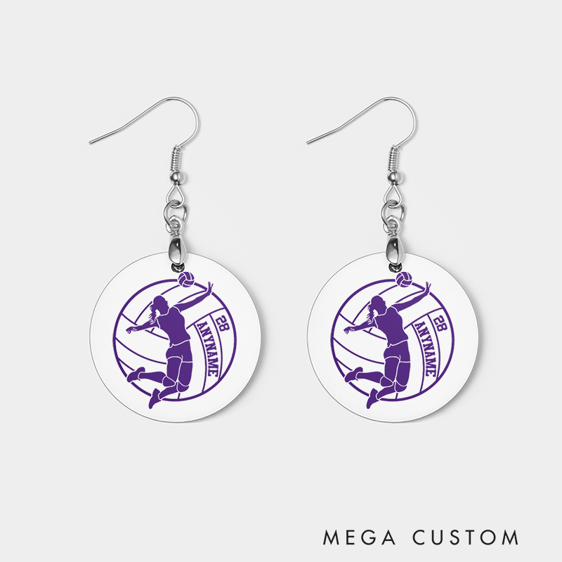 Personalized Volleyball Team Spirit Wooden Earrings with Custom Name and Number for Athletes and Fans