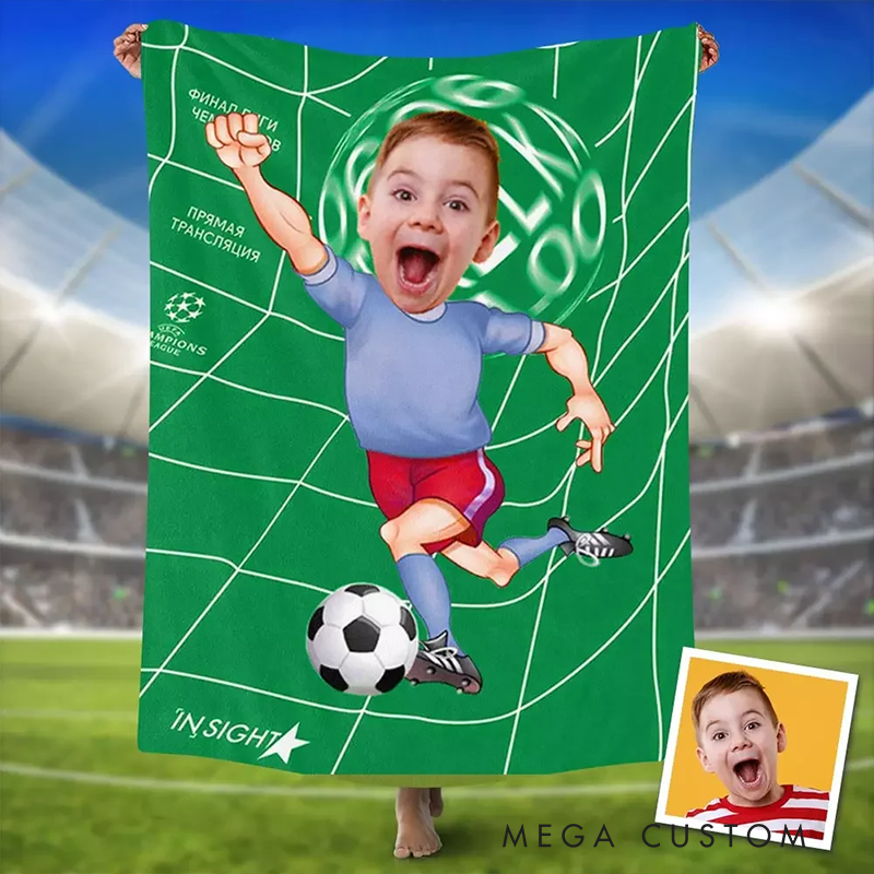 Personalized Soccer-Themed Blanket with Custom Photo Design for Kids and Fans