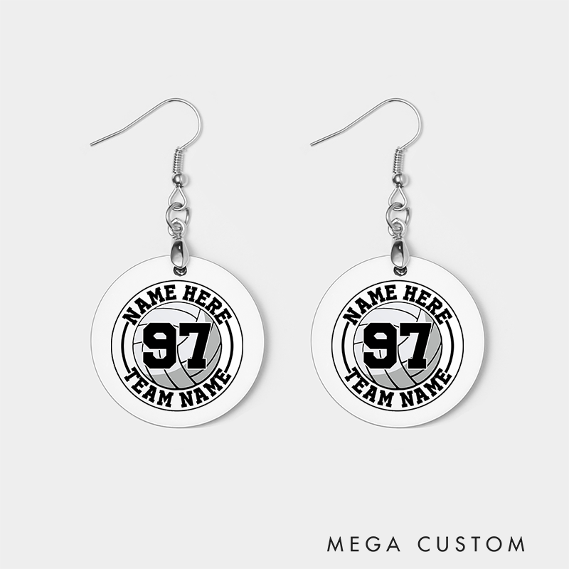 Personalized Volleyball 3D Wooden Earrings with Custom Team Name, Player Name and Number for Game Day