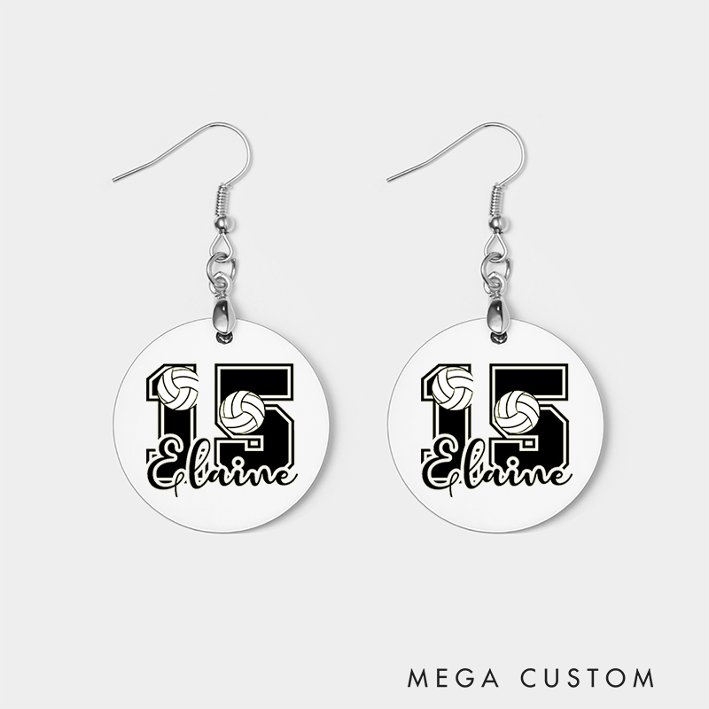 Personalized Volleyball Number Design Wooden Earrings with Custom Player Name and Number for Unique Gift