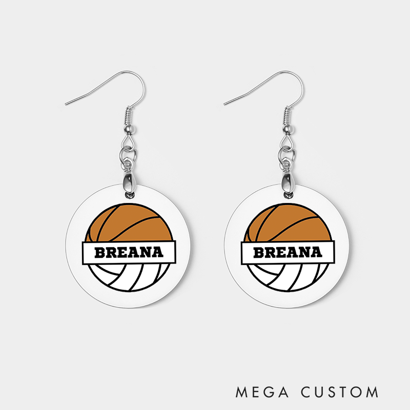 Personalized Volleyball and Basketball Design Wooden Earrings with Custom Team Name