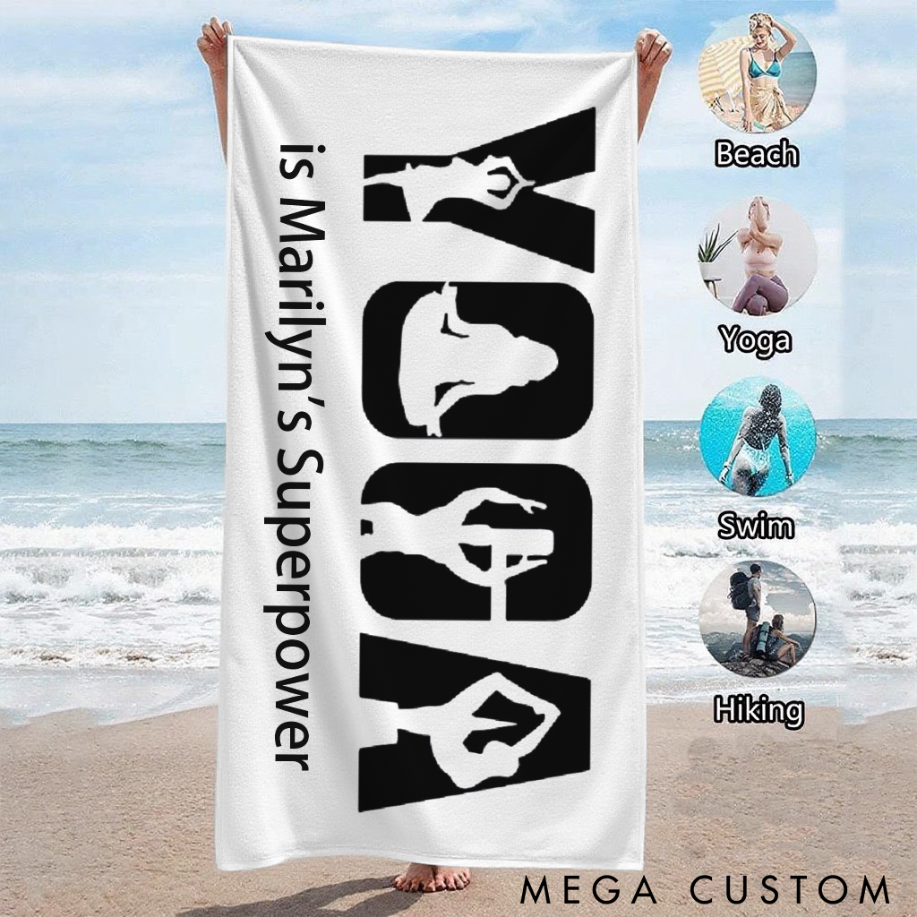 Personalized Yoga Superpower Towel with Unique Yoga Pose Design Perfect Gift for Yoga Lover