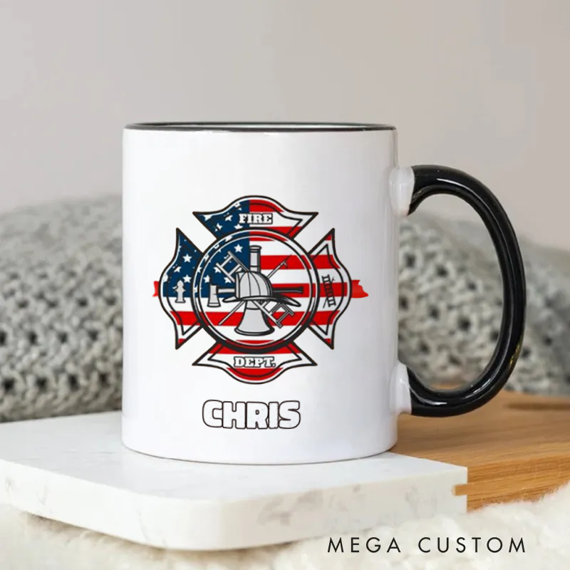 Firefighter Mug Maltese Cross with American Flag Themed Coffee Mug Gift for Colleagues and Friends