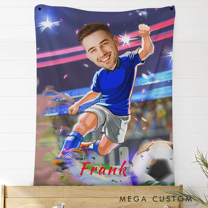 Personalized Soccer Player Blanket with Custom Photo and Name Design