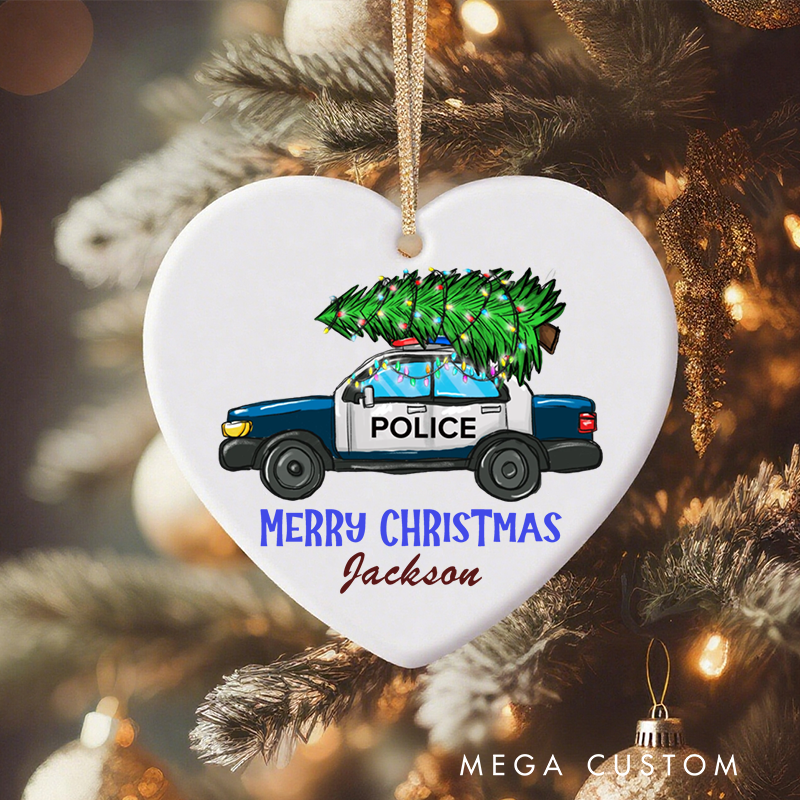 Personalized Police Officer Christmas Ornament Merry Christmas with Police Car Decor