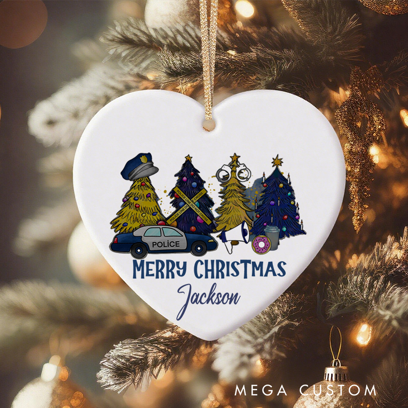 Personalized Police Officer Christmas Ornament Merry Christmas with Festive Trees